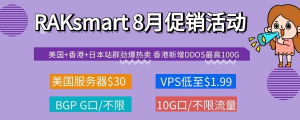 RAKsmart 8月促销活动钜惠来袭 香港新增DDOS最高100G