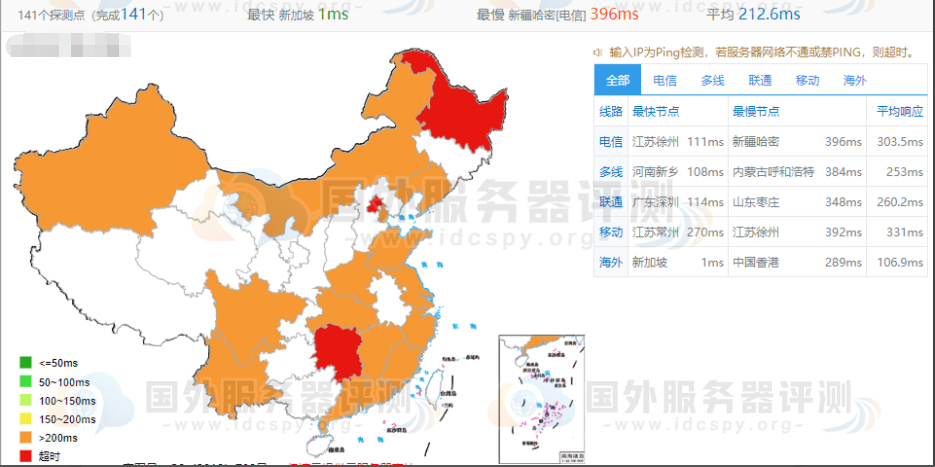 Vultr新加坡服务器IPv4线路ping值测试