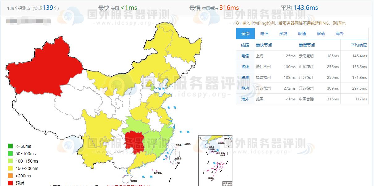 RAKsmart美国CN2服务器的ping值测试