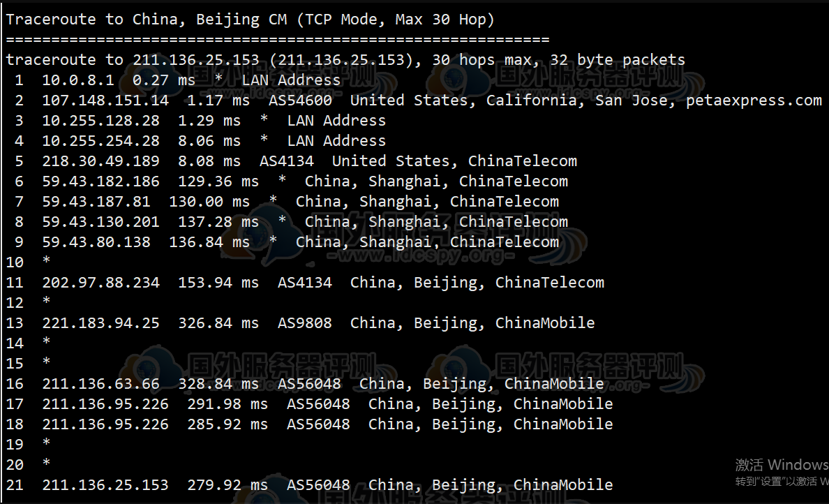 RAKsmart美国云服务器CN2线路移动回程由器追踪测试