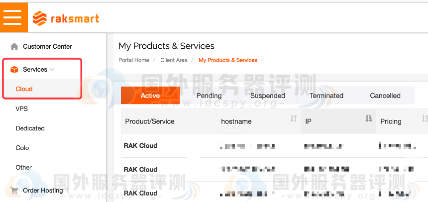 选择所购买的RAKsmart美国云服务器产品方案