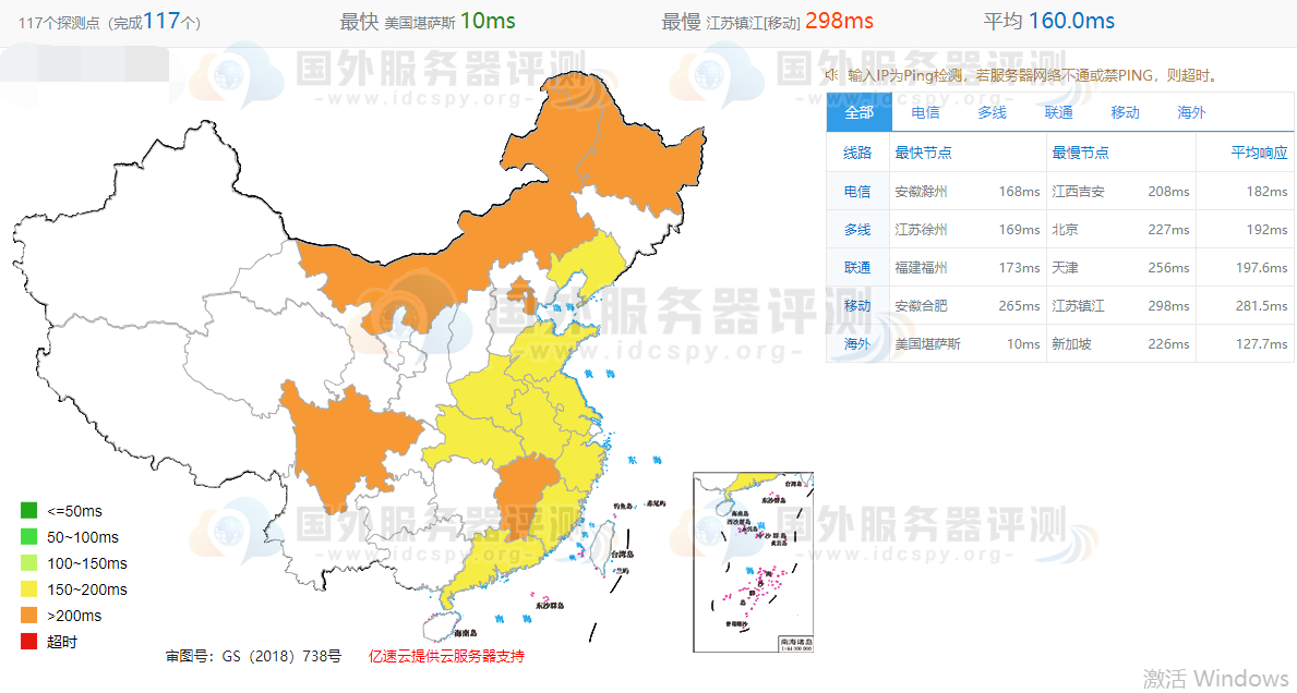 全国PING值延迟速度测试