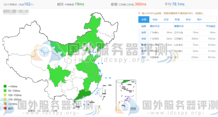 Megalayer菲律宾机房全国Ping的速度测试