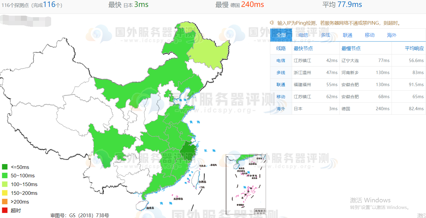 全网PING值延迟速度测试