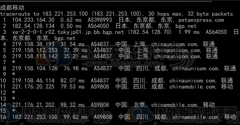 移动回程路由跟踪测试