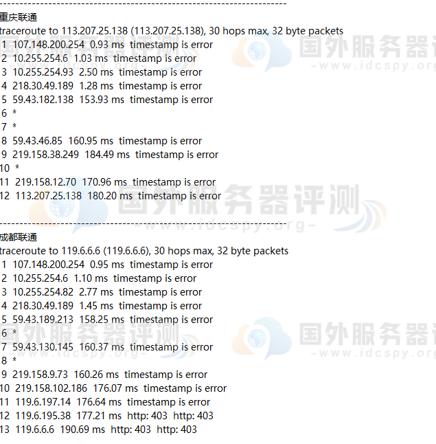 联通回程路由跟踪测试