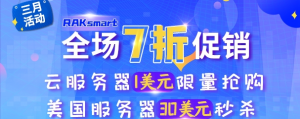 RAKsmart三月优惠来袭 爆款国外服务器低至$30 云服务器$1/月秒杀抢购