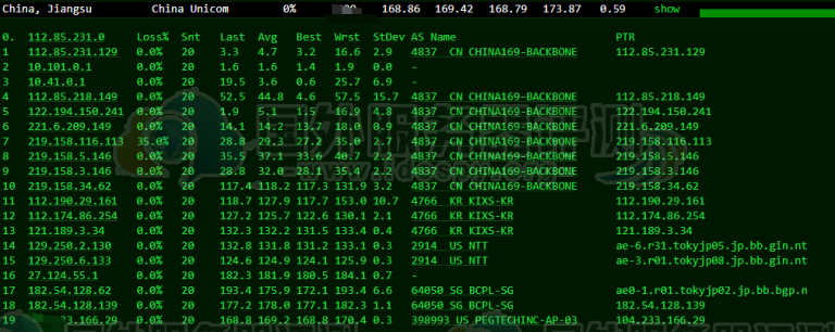 HostEase日本服务器联通去程路由跟踪测