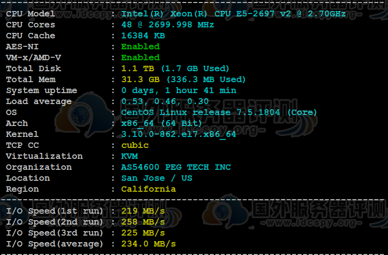 RAKsmart裸机云洛杉矶CN2线路CPU内存测试和I/O读写速度