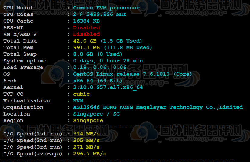 Megalayer原生IP新加坡VPS基本性能评测