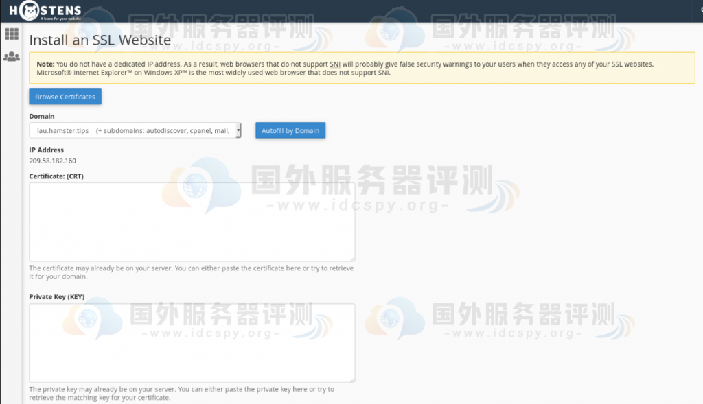 Hostens将SSL证书安装到共享主机(cPanel)的图文教程